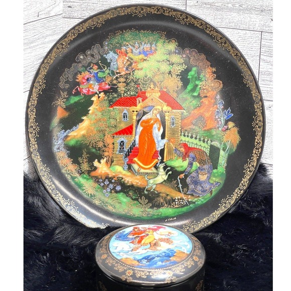 Russian Porcelain Music Box 1990 "The Princess & Elisha" Plate 1988 Numbered - Picture 4 of 16